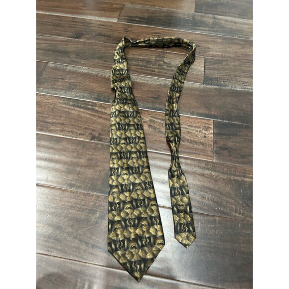 Pierre Cardin Mens All Silk Gold Black Patterned Tie - Picture 6 of 8